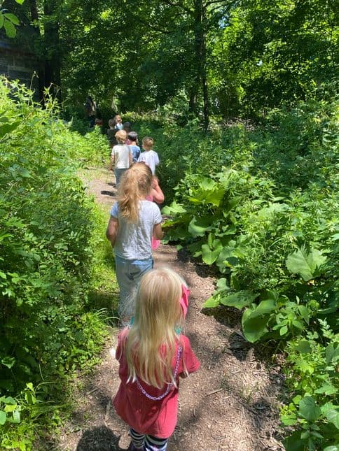 Kids hiking on Sheldrake trails.