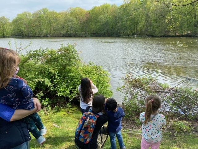 Sheldrake - Family enjoying pond on cold day during a visit to Sheldrake.